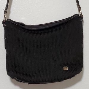 The Sak Crochet Shoulder Bag Black Ribbed Knit Zipper Outer Pocket S New